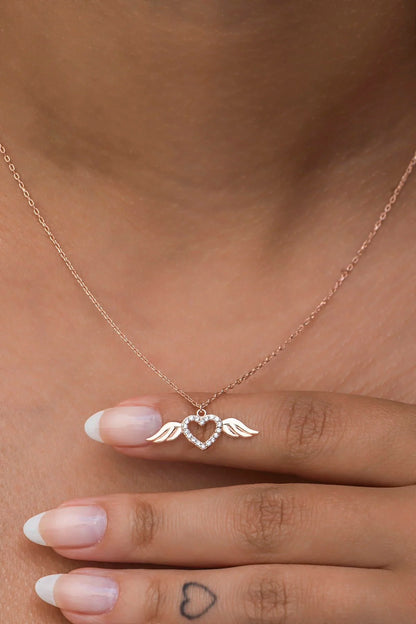 925 Sterling Silver Rosegold Little Flying Heart Necklace