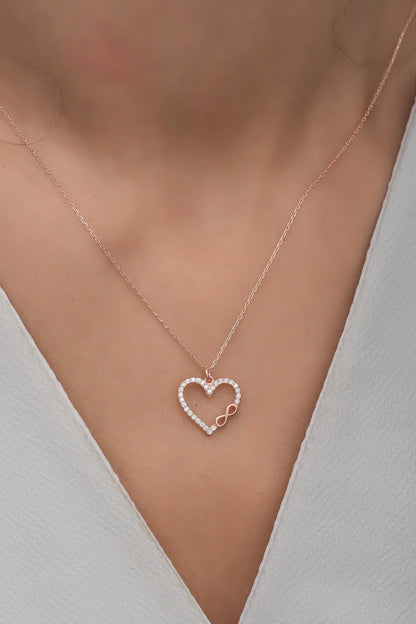 925 Sterling Silver Rosegold Infinity Heart Necklace