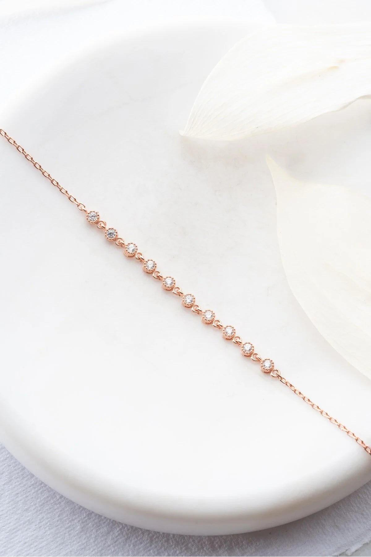 925 Sterling Tiny Row White Zircon Stone Bracelet