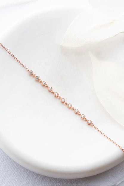 925 Sterling Tiny Row White Zircon Stone Bracelet
