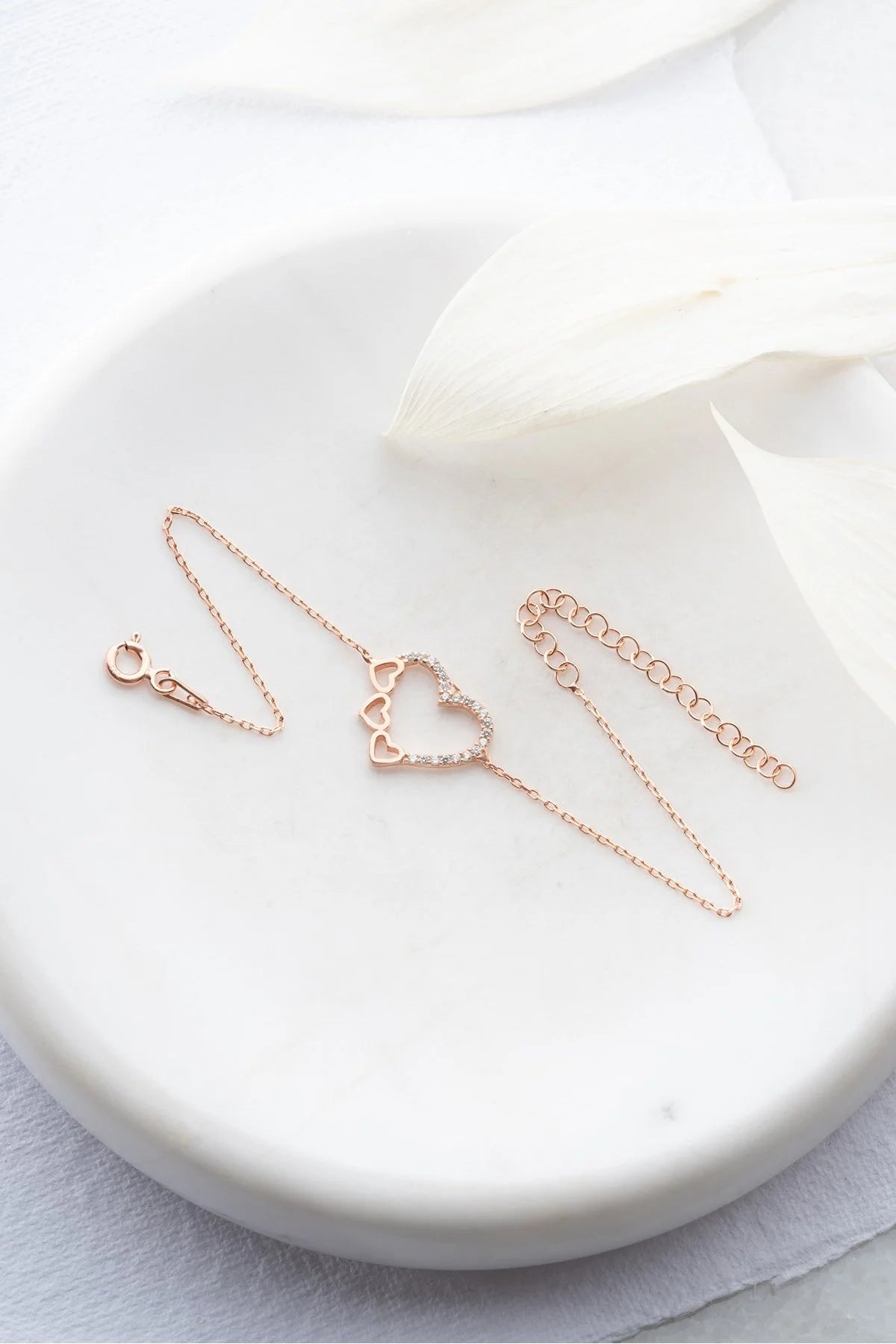 925 Sterling Silver 3 Row Heart Bracelet