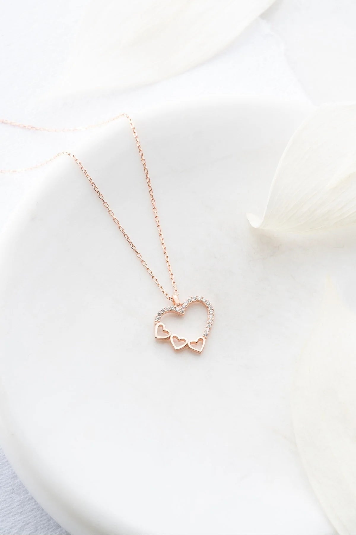 925 Sterling Silver Gold 3 Row Heart Design Necklace
