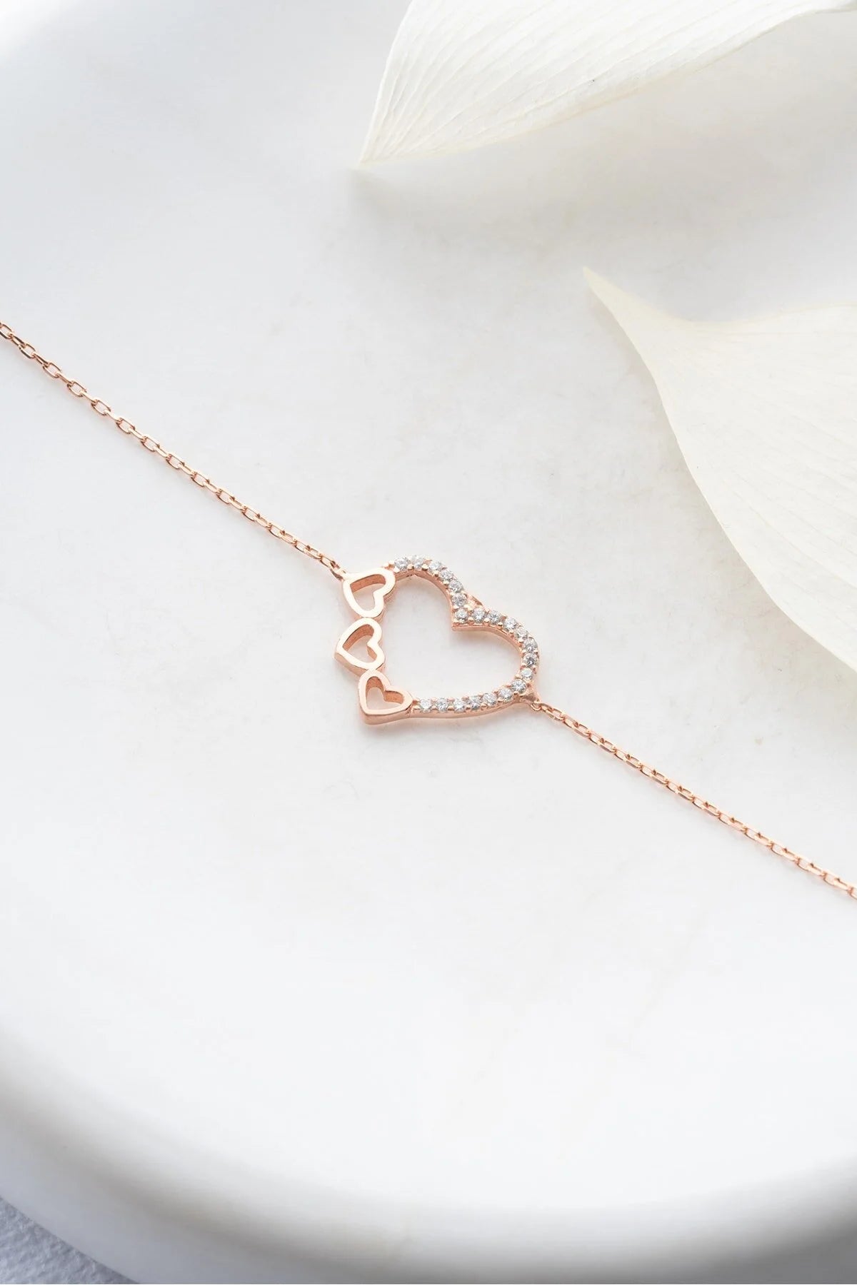 925 Sterling Silver 3 Row Heart Bracelet