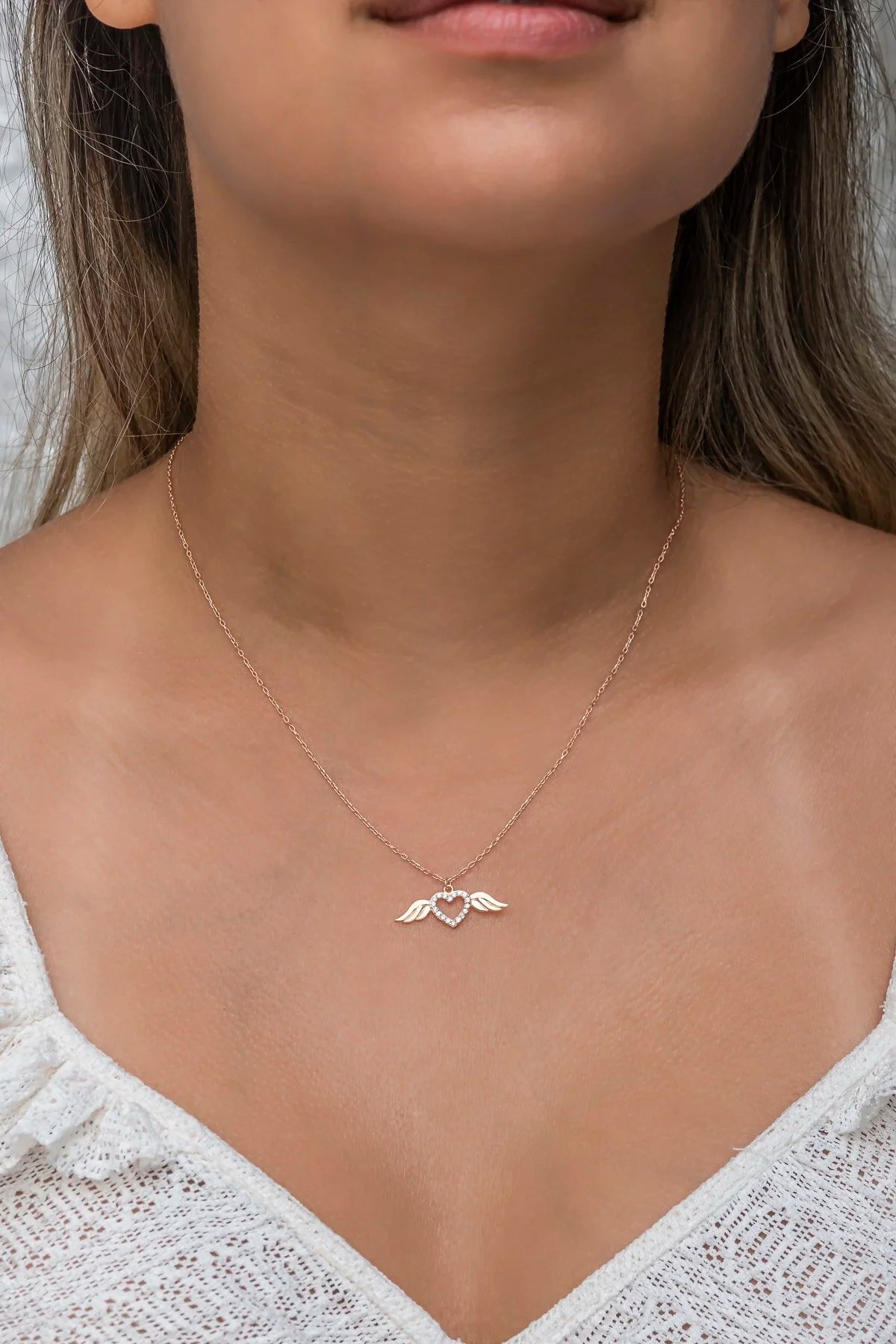 925 Sterling Silver Rosegold Little Flying Heart Necklace