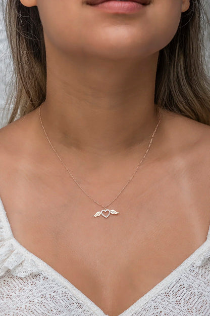 925 Sterling Silver Rosegold Little Flying Heart Necklace