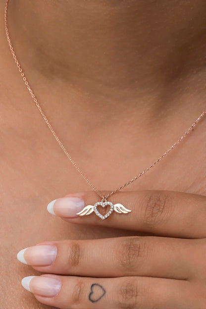 925 Sterling Silver Rosegold Little Flying Heart Necklace