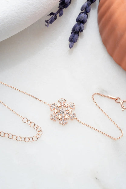 925 Sterling Silver Star Detailed Snowflake Bracelet
