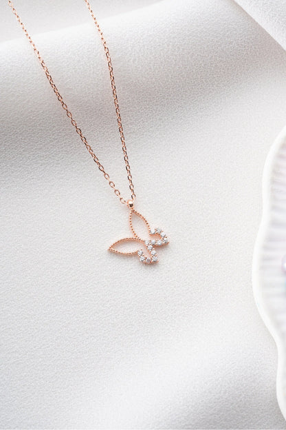 925 Sterling Silver Rosegold Butterfly Necklace
