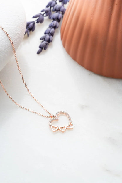 925 Sterling Silver Gold 3 Row Heart Design Necklace