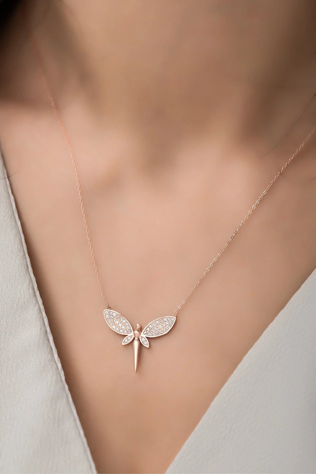 925 Sterling Silver Rosegold Fairy Necklace