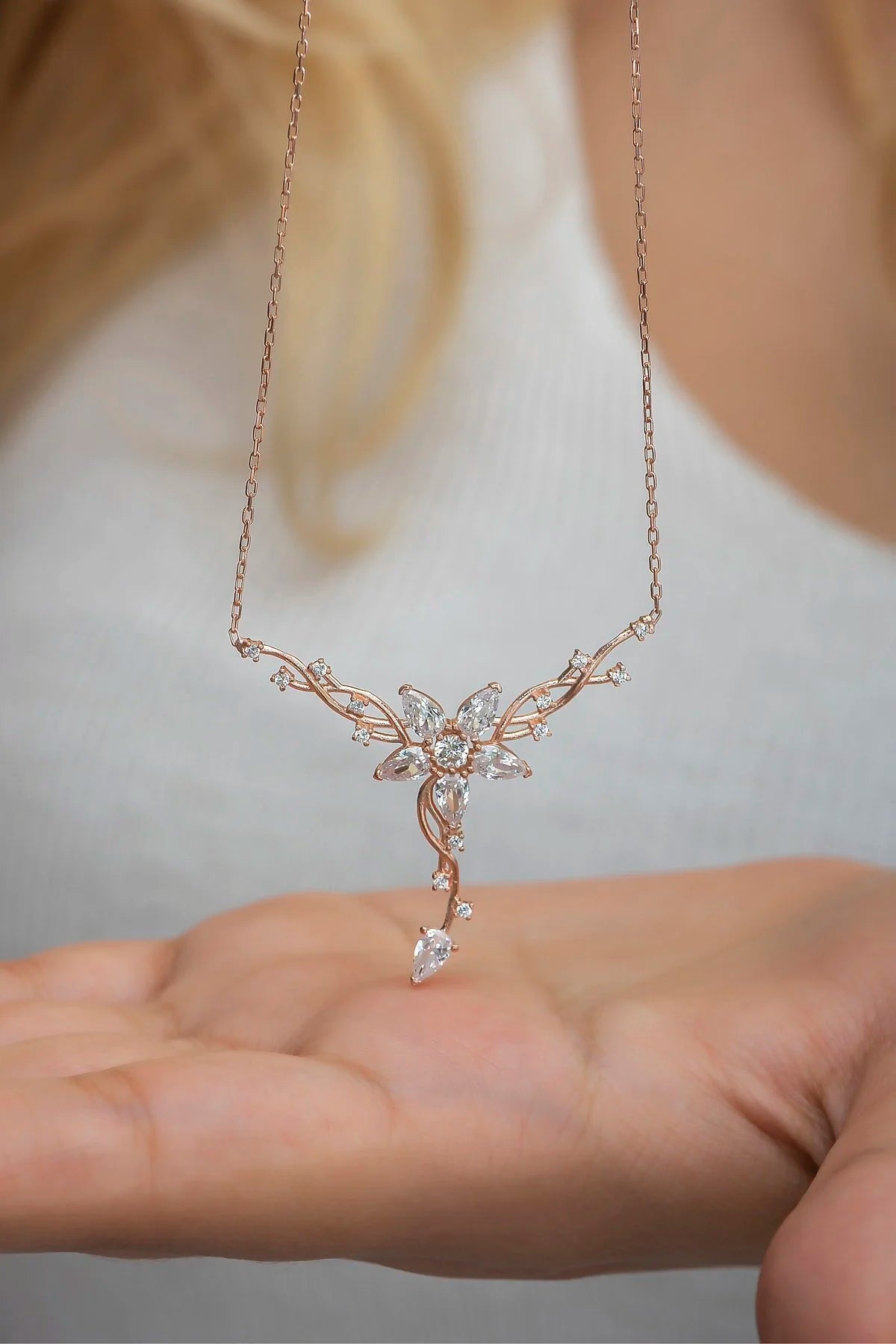925 Sterling Silver Rosegold Ivy Star Detailed Necklace