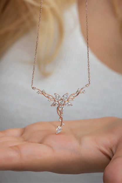 925 Sterling Silver Rosegold Ivy Star Detailed Necklace