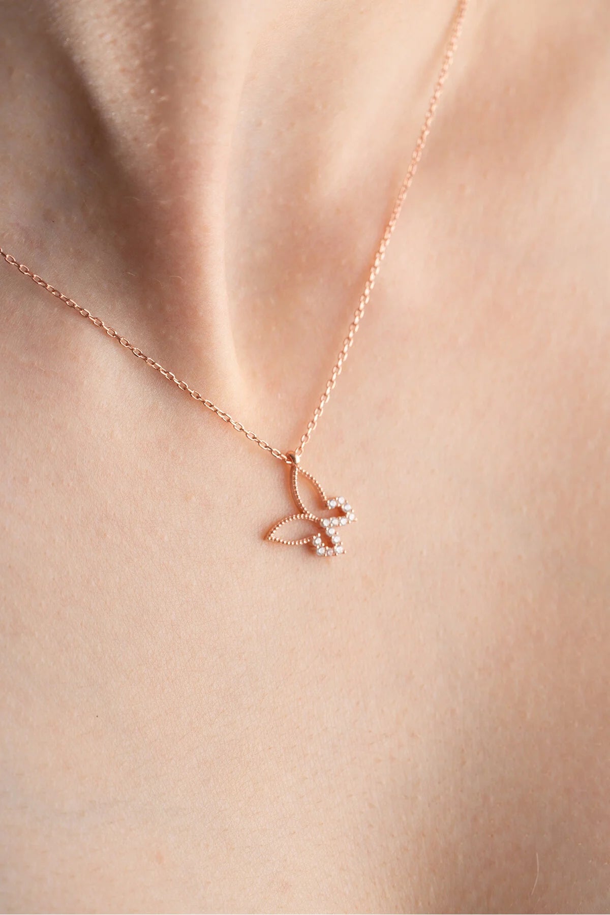 925 Sterling Silver Chain Zircon Butterfly Necklace