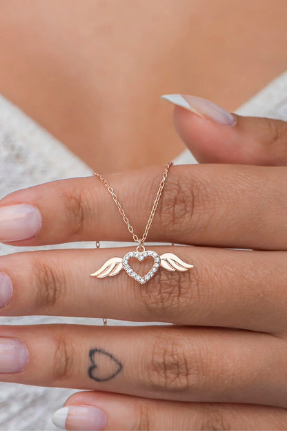 925 Sterling Silver Rosegold Little Flying Heart Necklace