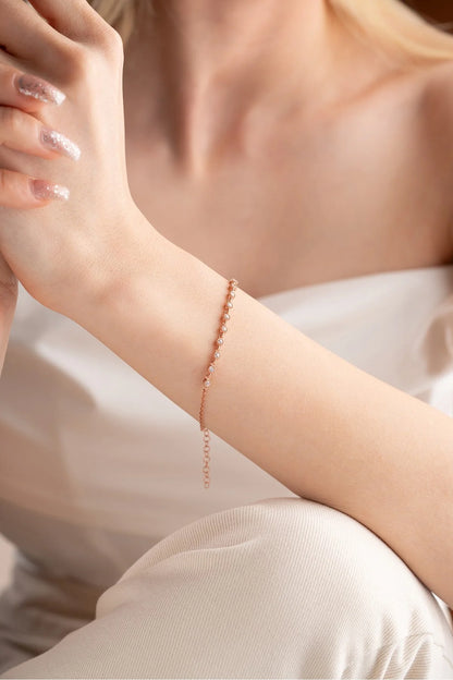 925 Sterling Tiny Row White Zircon Stone Bracelet