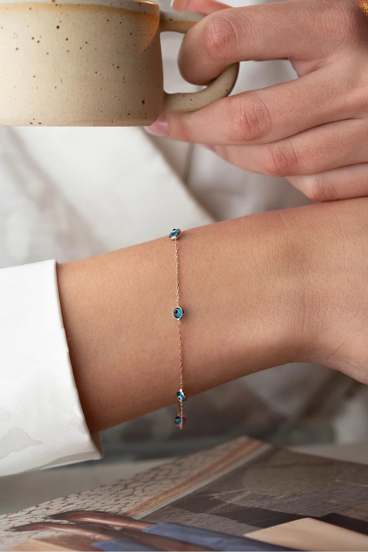 925 Sterling Silver Single Row Evil Eye Bracelet
