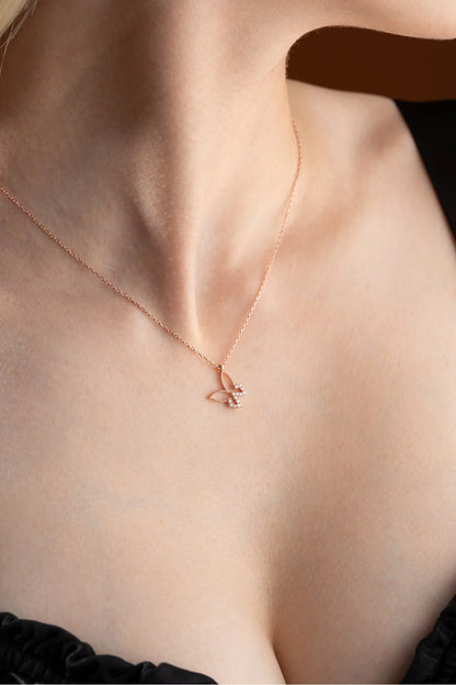 925 Sterling Silver Rosegold Butterfly Necklace