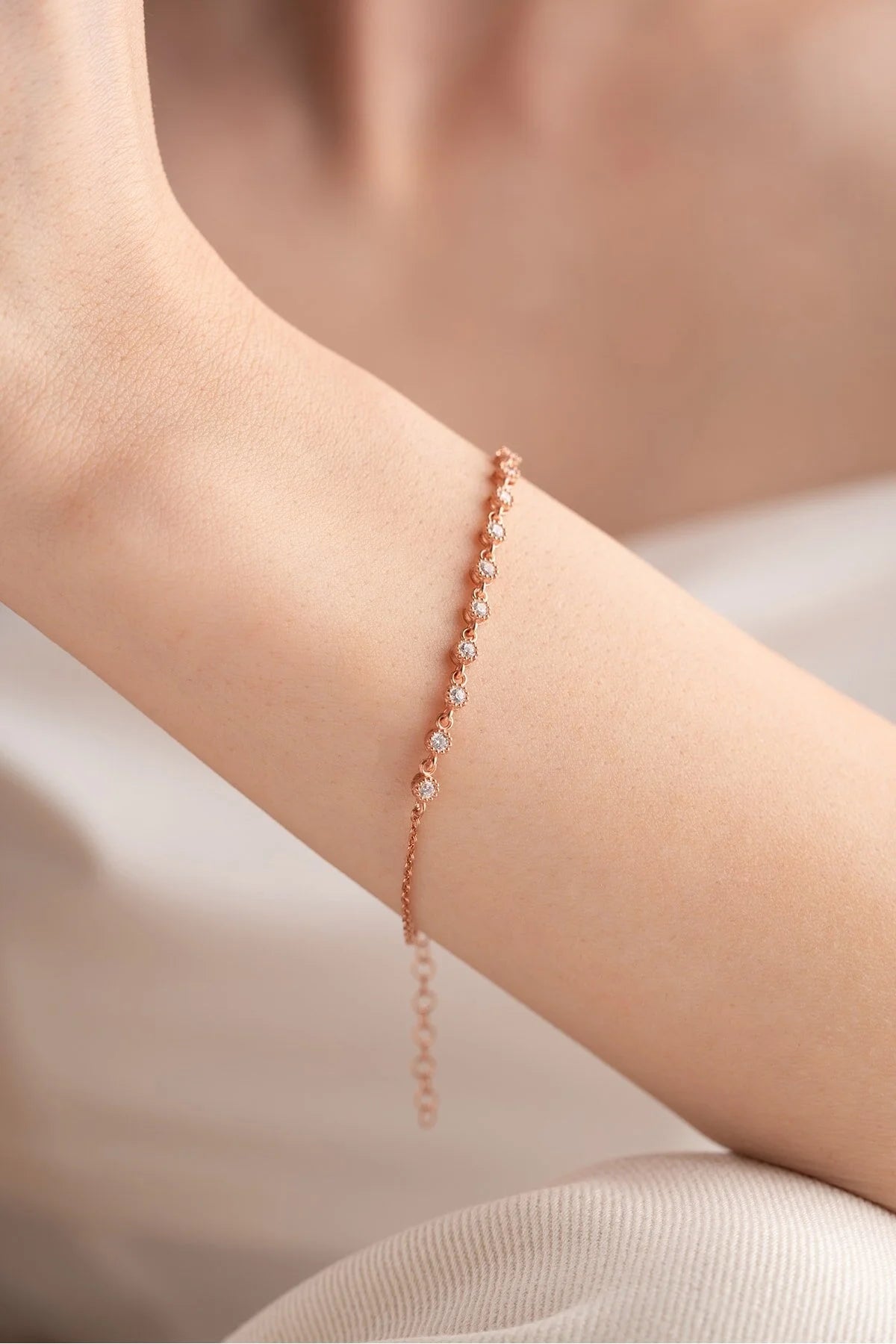 925 Sterling Tiny Row White Zircon Stone Bracelet