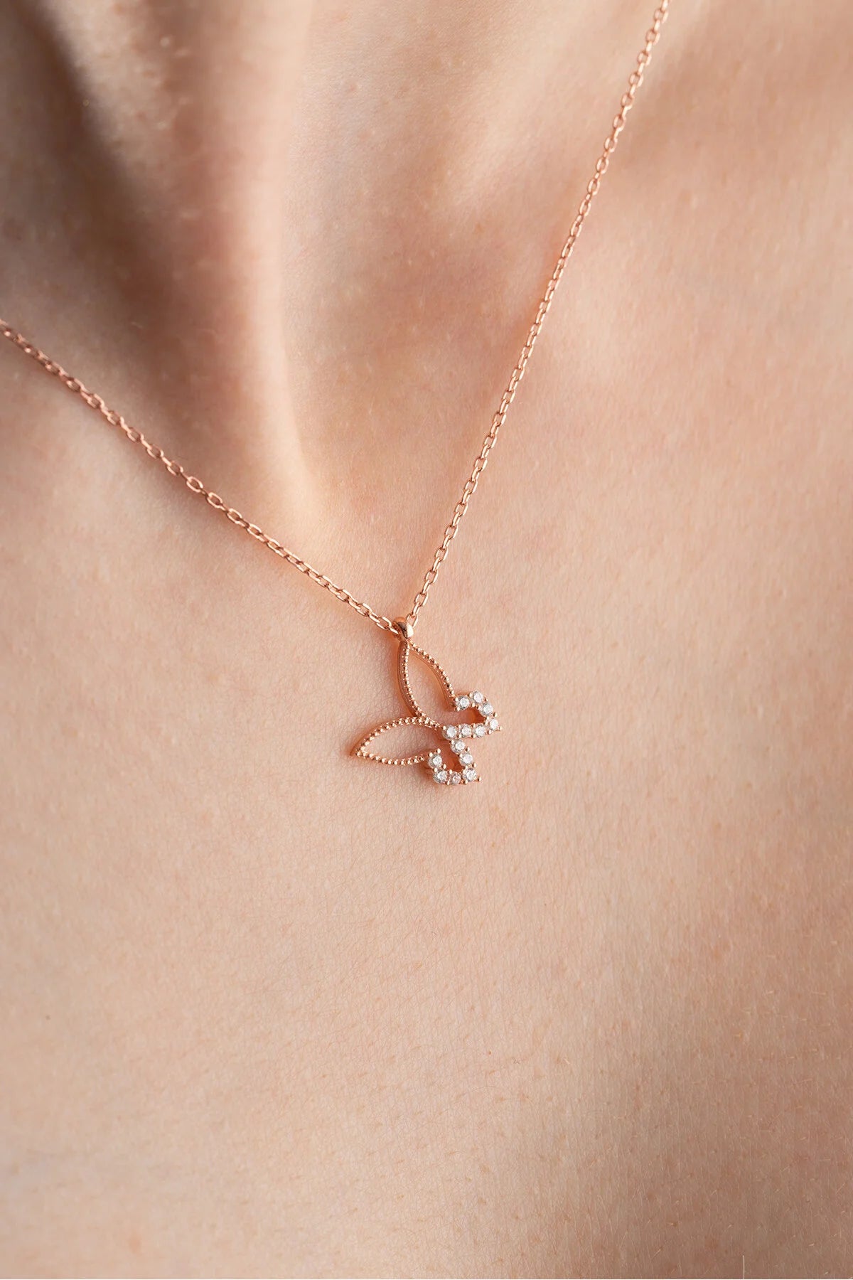 925 Sterling Silver Chain Zircon Butterfly Necklace