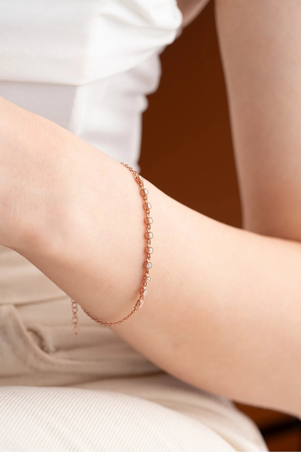 925 Sterling Tiny Row White Zircon Stone Bracelet