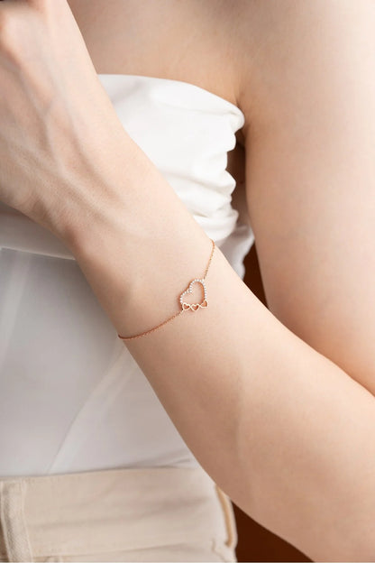 925 Sterling Silver 3 Row Heart Bracelet