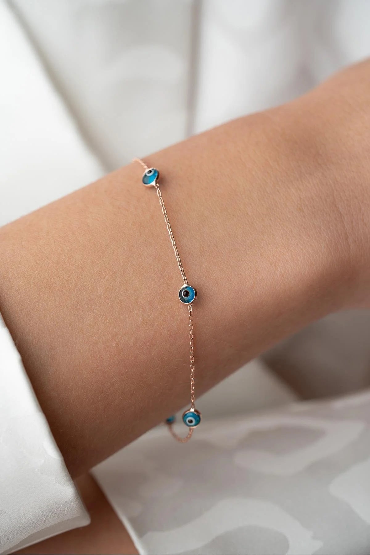 925 Sterling Silver Single Row Evil Eye Bracelet