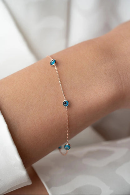 925 Sterling Silver Single Row Evil Eye Bracelet