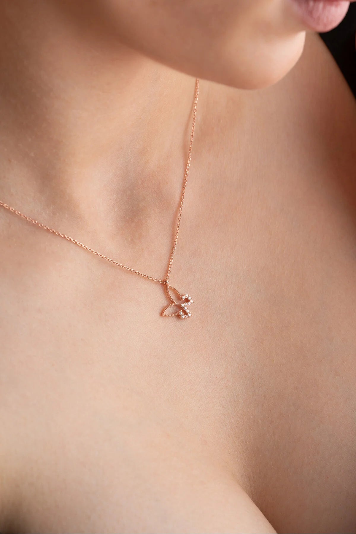 925 Sterling Silver Chain Zircon Butterfly Necklace