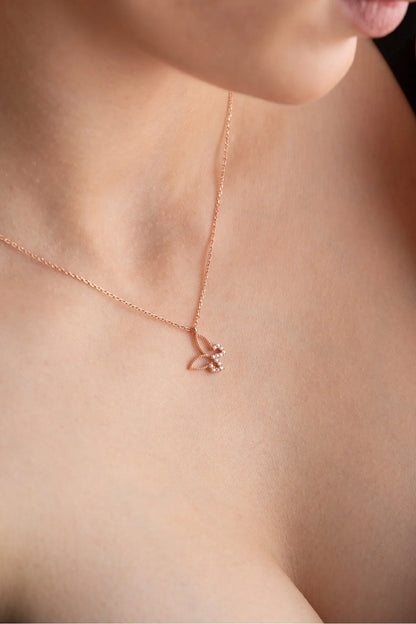 925 Sterling Silver Chain Zircon Butterfly Necklace