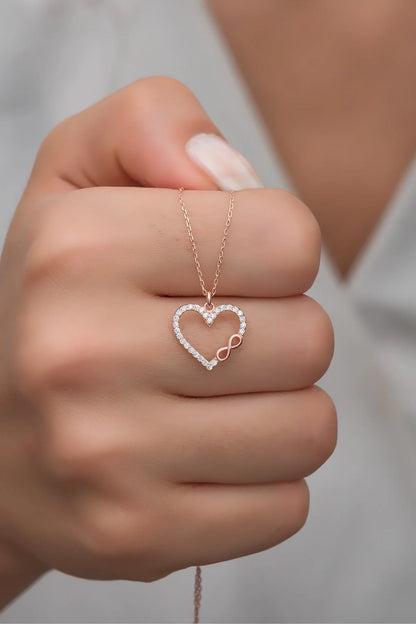 925 Sterling Silver Rosegold Infinity Heart Necklace