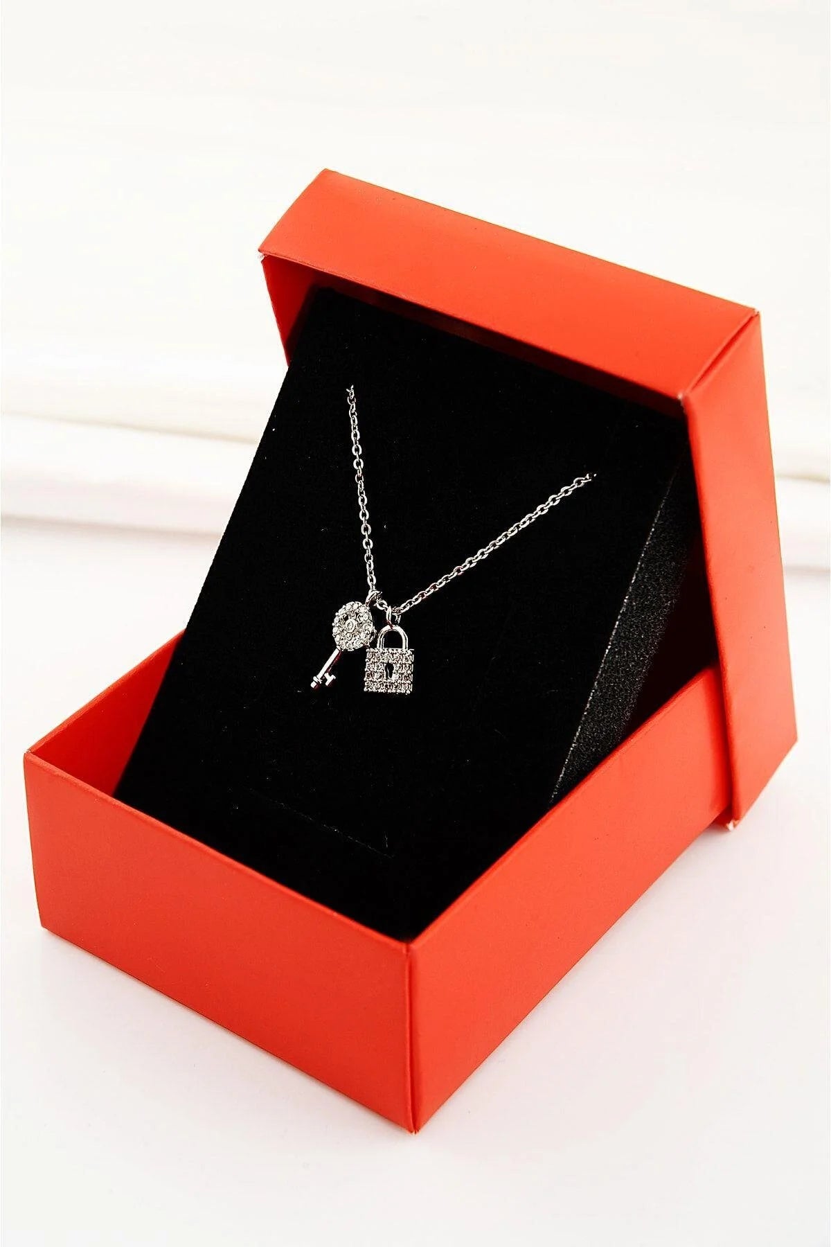Lock and Key Gold-Silver Zircon Necklace