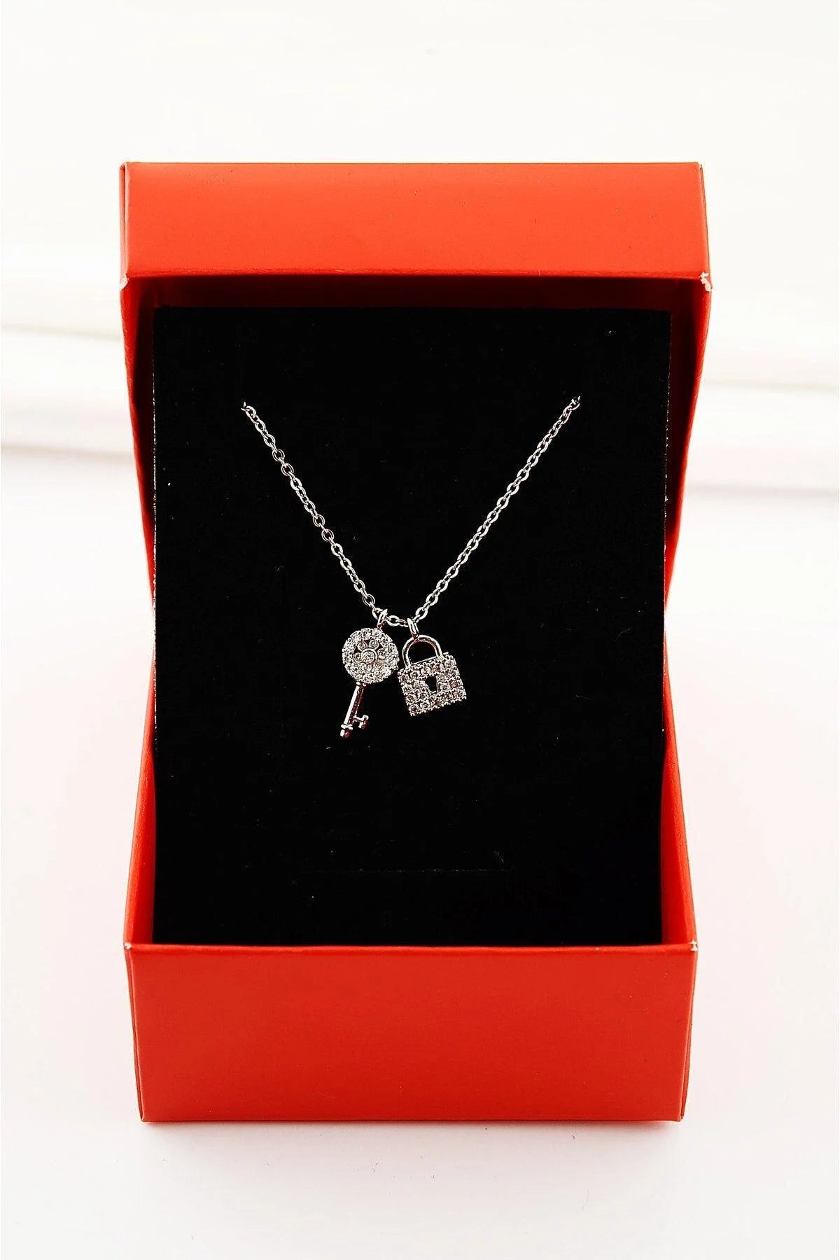 Lock and Key Gold-Silver Zircon Necklace