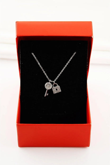 Lock and Key Gold-Silver Zircon Necklace