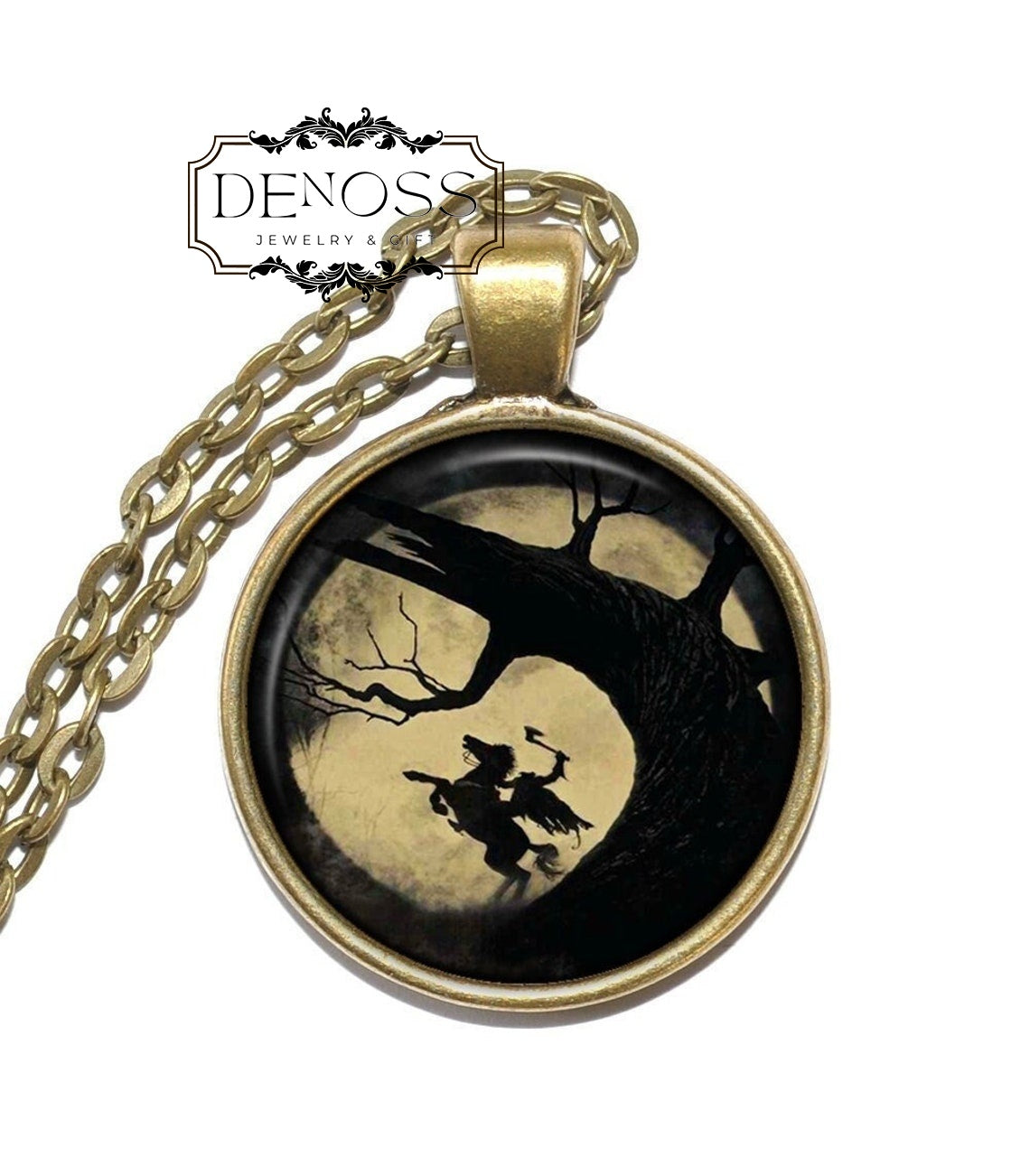 SLEEPY HOLLOW Necklace,Halloween,Headless Horseman,Art Pendant Necklace,Handmade Jewelry,Glass Pendant Necklace