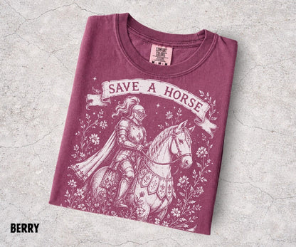 Save A Horse Ride A Knight Tee, Medieval Knight Shirt, Renaissance Faire Shirt, Fantasy Lover Gift, Comfort Colors Tee - Denoss