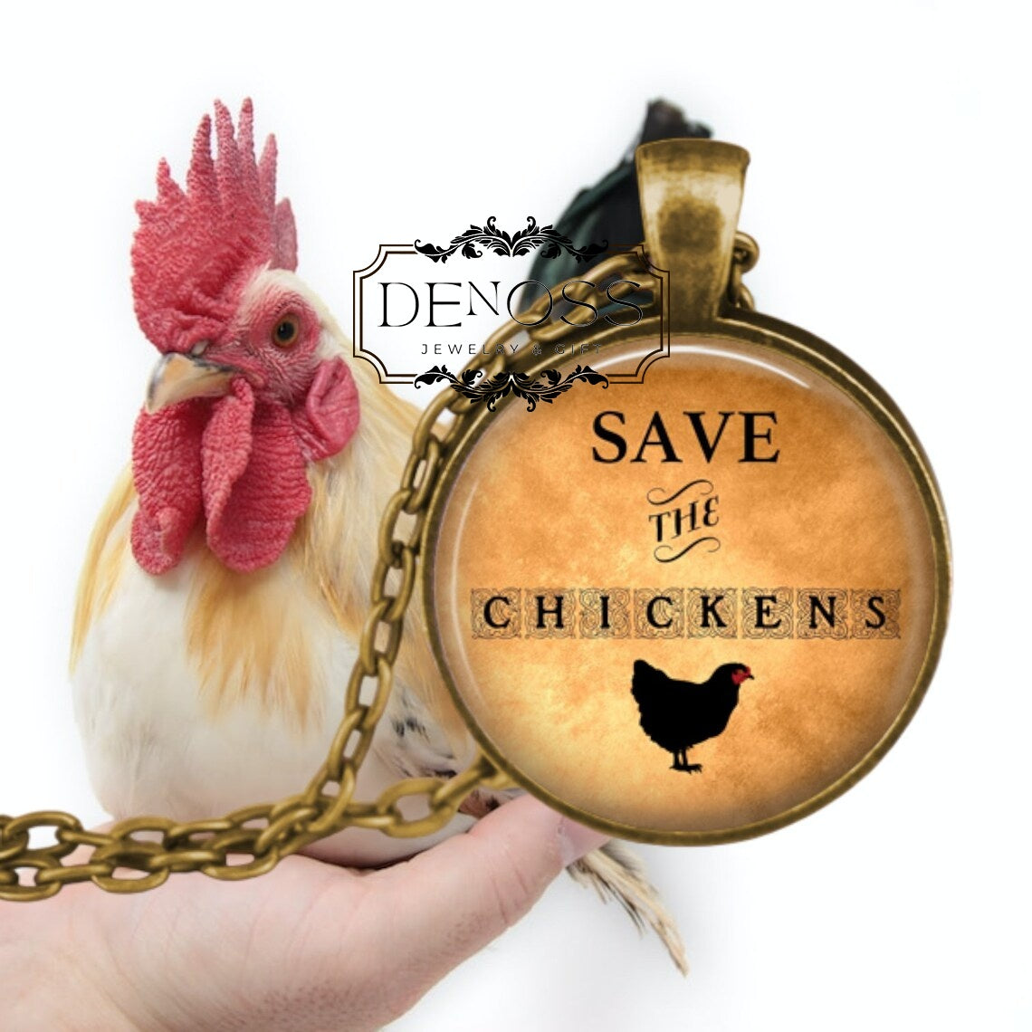 Save the Chickens Pendant Necklace,Animal Rights Jewelry