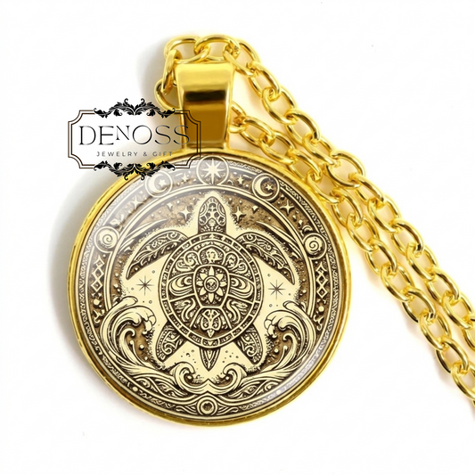 Sea Turtle Necklace,Celestial Ocean Turtle Medallion Pendant
