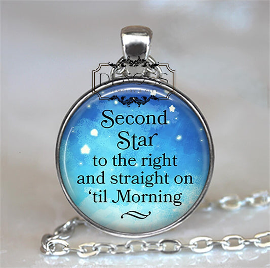 Second Star to the Right Straight on 'til Morning necklace,Peter Pan quote gift,Neverland literary gift