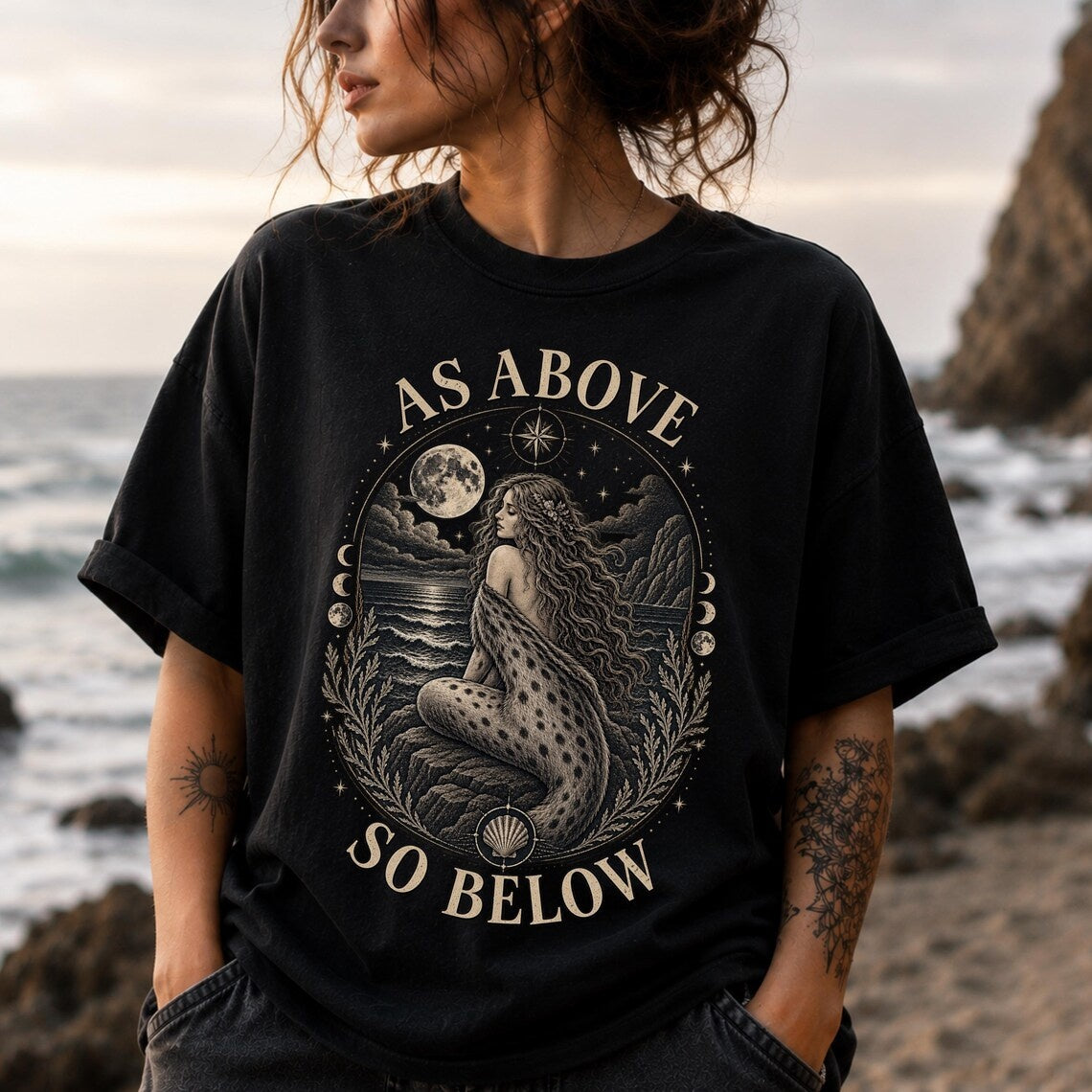 Selkie As Above So Below Shirt ,Mystical Shirt ,Selkie Shirt ,Sea Witch Shirt ,Selkie Folklore ,Whimisgoth ,Coastal, Gothic, Whimsigoth Clothing