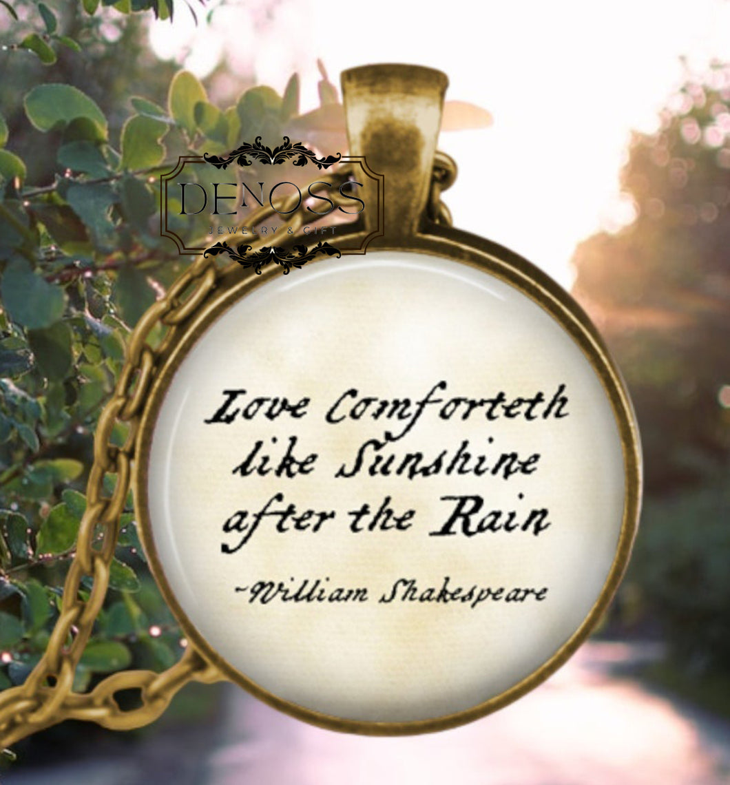 Shakespeare Quote Love comforteth like the sunshine after the rain Necklace,Venus and Adonis Pendant