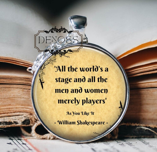 Shakespeare Quote Pendant Necklace, 'All the World's a Stage'
