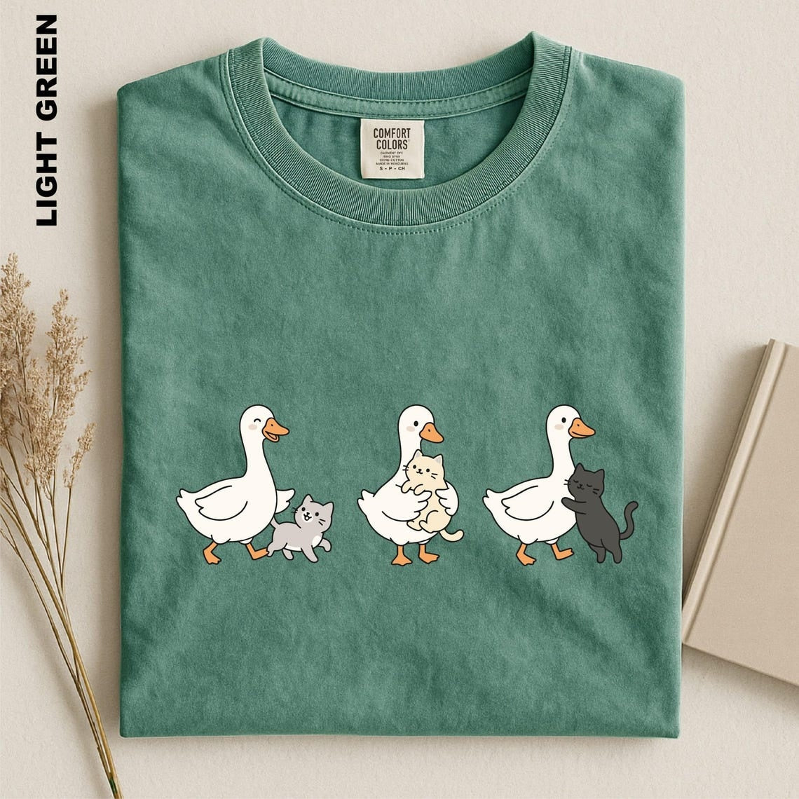 Silly Goose And Cat Crew Shirt, Funny Animal Graphic Tee, Cat Lover Gift, Cat Goose Friendship T-shirt, Goose Meme Top, Goose Lover T-Shirt