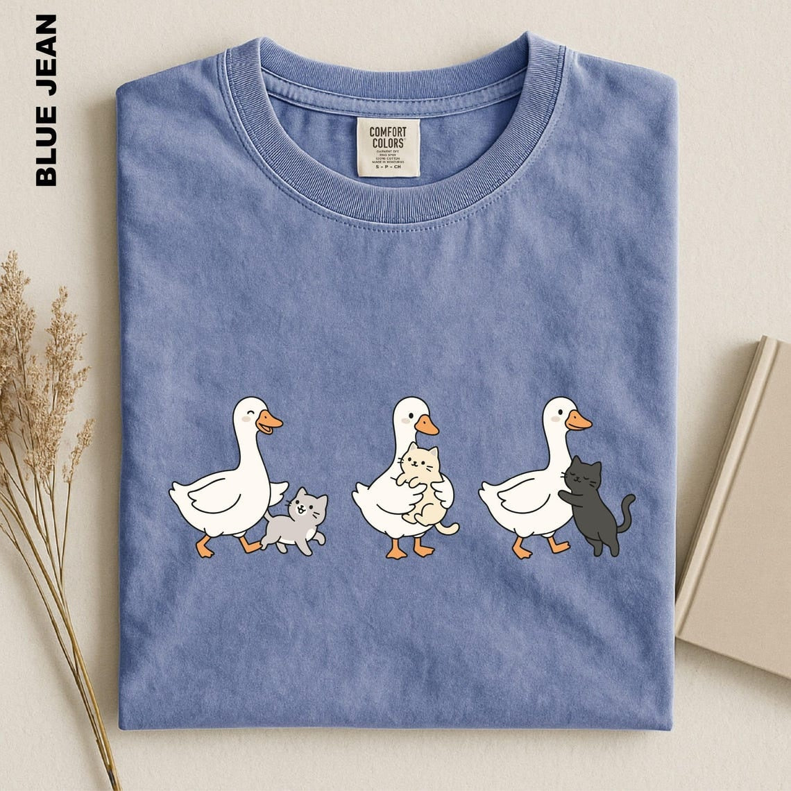 Silly Goose And Cat Crew Shirt, Funny Animal Graphic Tee, Cat Lover Gift, Cat Goose Friendship T-shirt, Goose Meme Top, Goose Lover T-Shirt