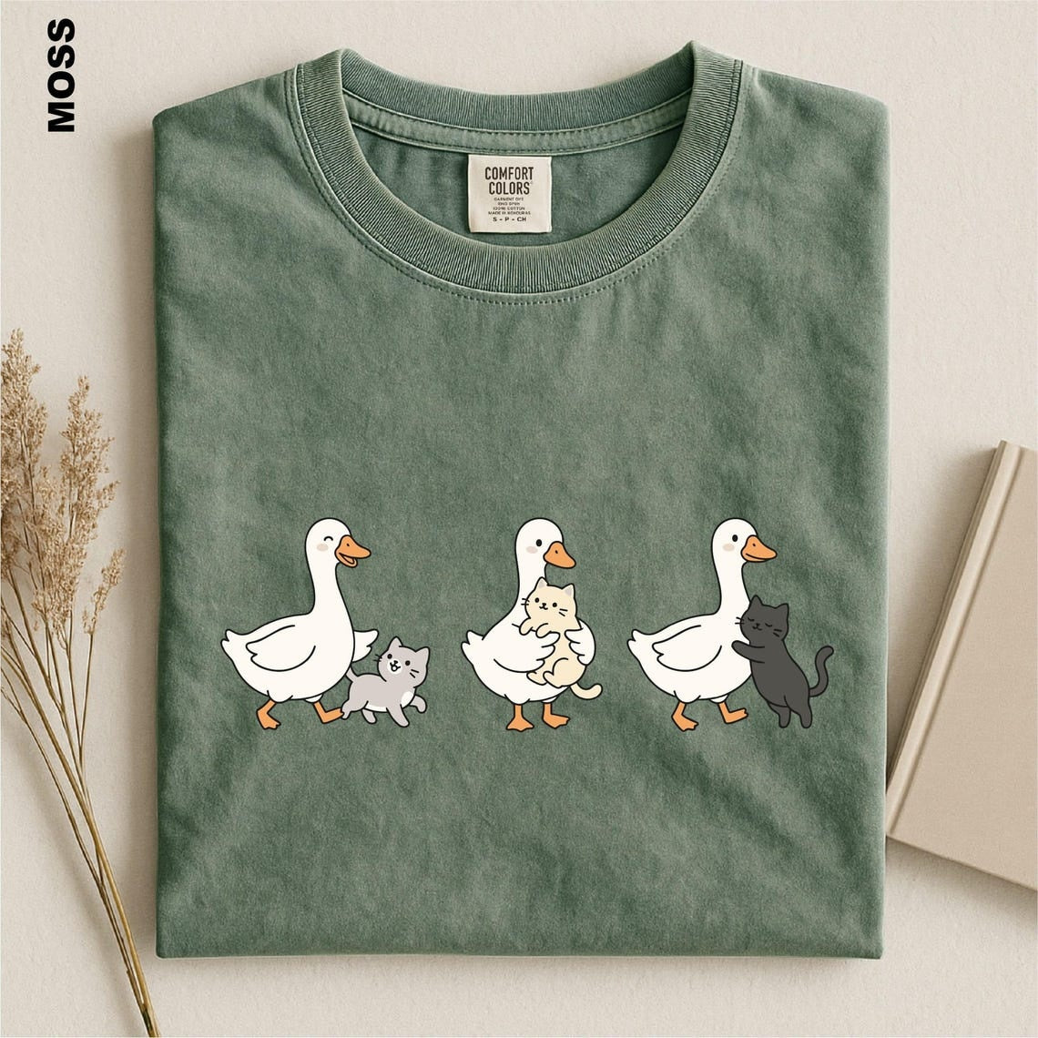 Silly Goose And Cat Crew Shirt, Funny Animal Graphic Tee, Cat Lover Gift, Cat Goose Friendship T-shirt, Goose Meme Top, Goose Lover T-Shirt