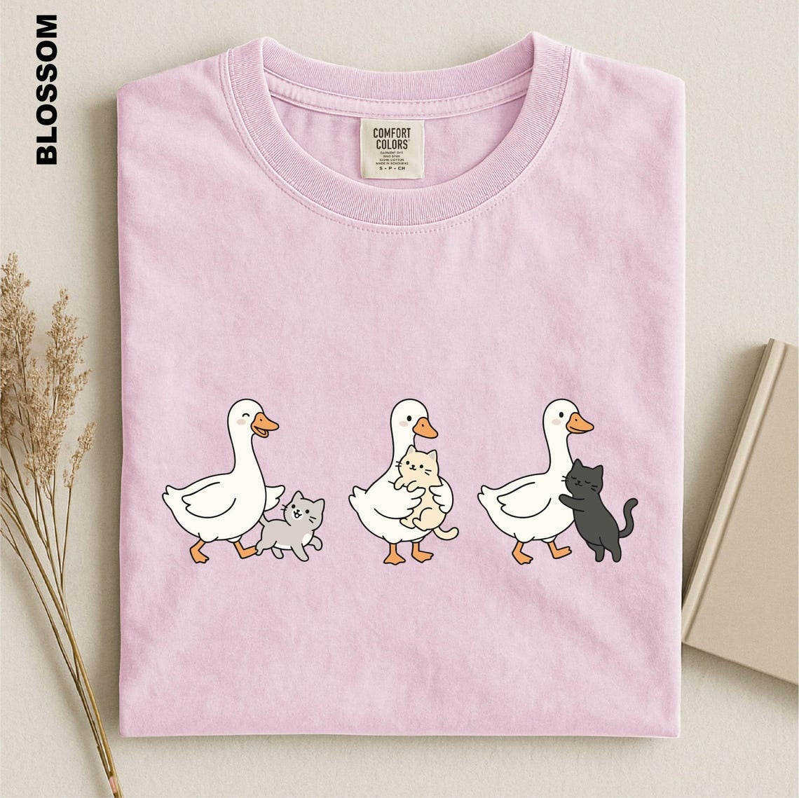 Silly Goose And Cat Crew Shirt, Funny Animal Graphic Tee, Cat Lover Gift, Cat Goose Friendship T-shirt, Goose Meme Top, Goose Lover T-Shirt
