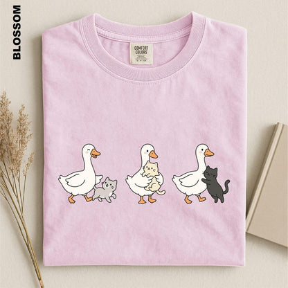 Silly Goose And Cat Crew Shirt, Funny Animal Graphic Tee, Cat Lover Gift, Cat Goose Friendship T-shirt, Goose Meme Top, Goose Lover T-Shirt