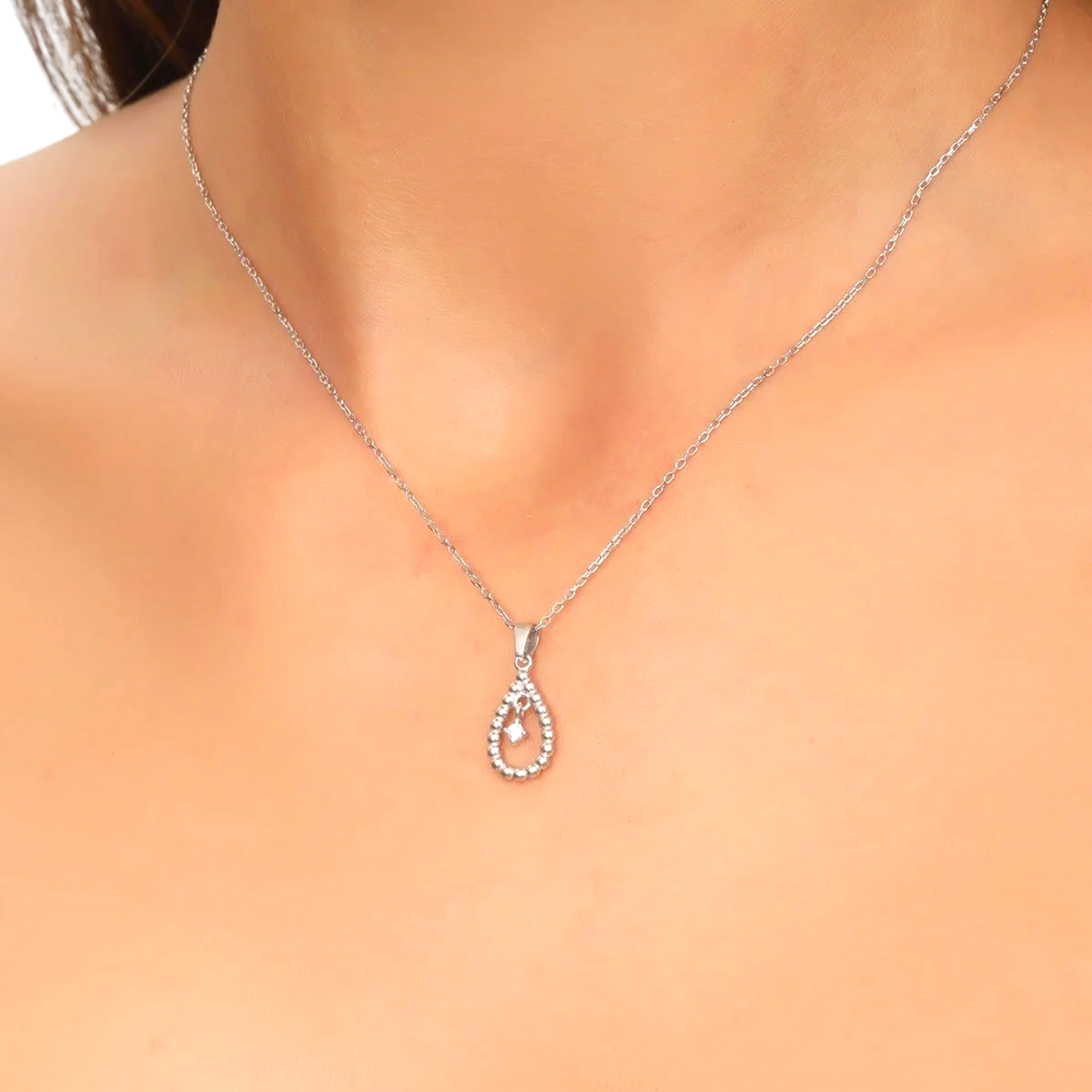 925 Sterling Silver Chain Gold-Silver Diamond Drop Necklace
