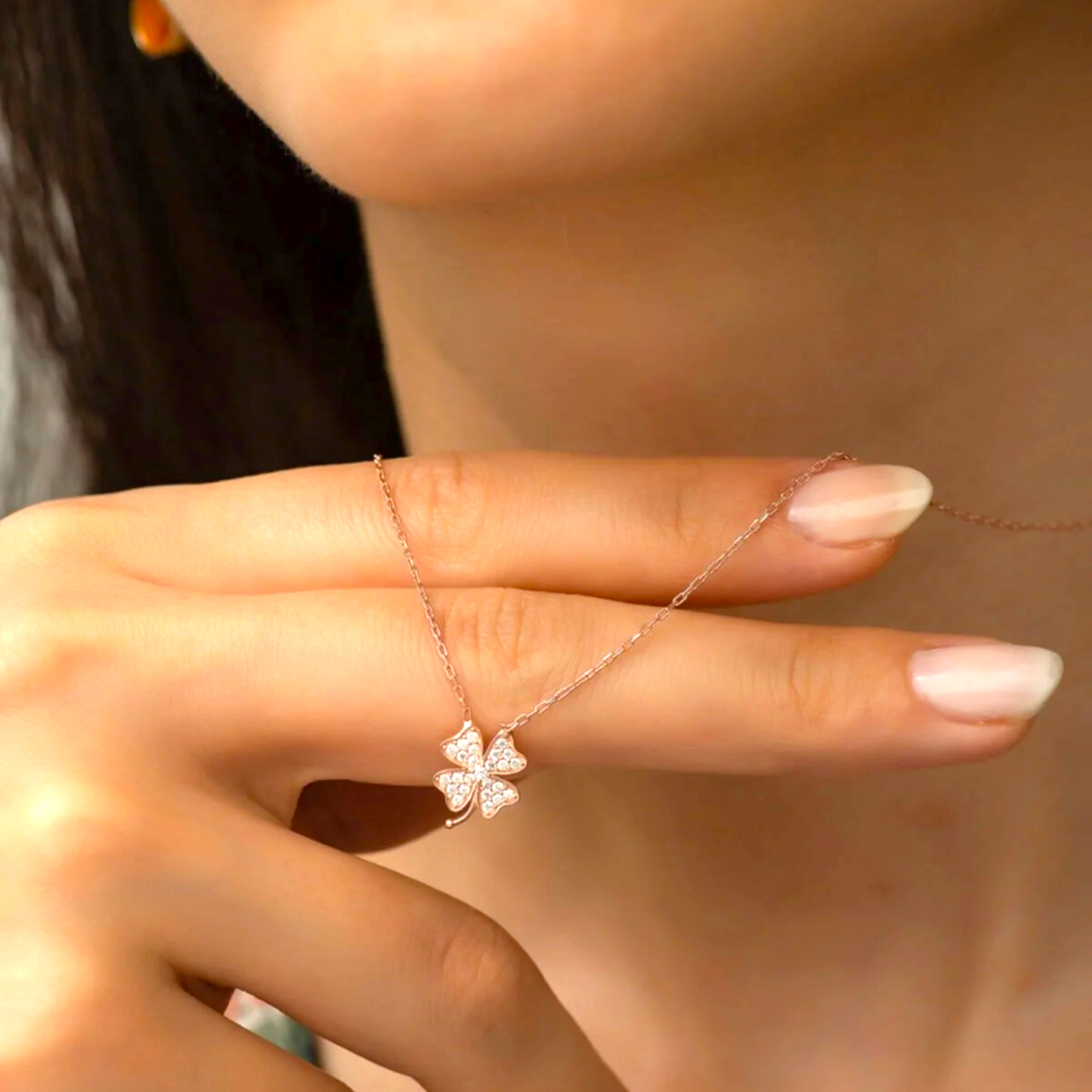 925 Sterling Silver Chain Clover Rose Gold Necklace