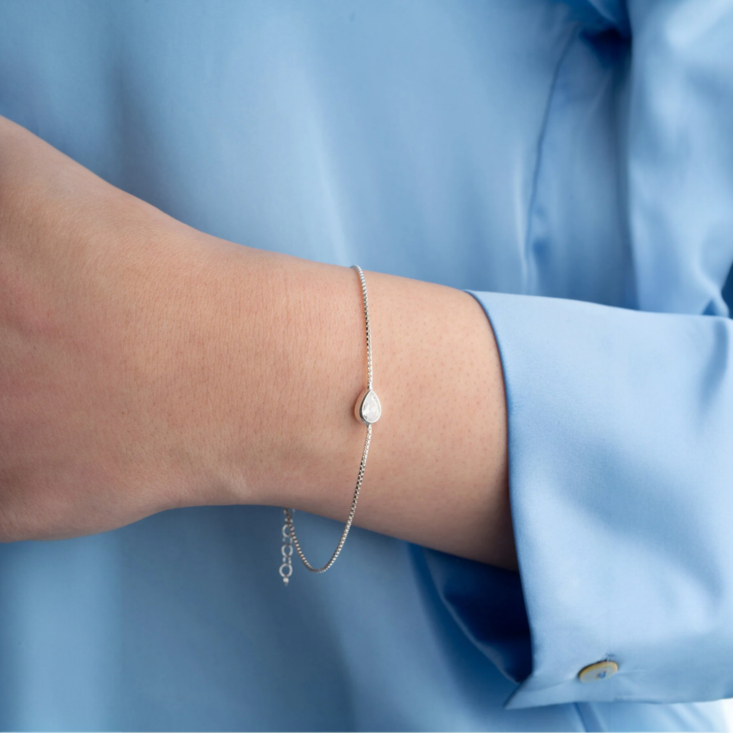 925 Sterling Silver Rhodium Plated Zircon Stone Drop Bracelet