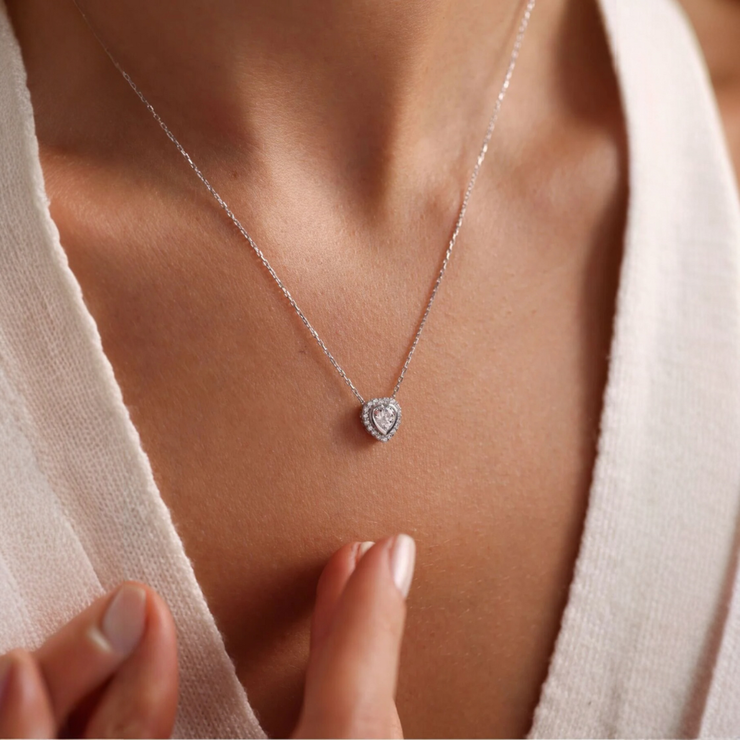 925 Sterling Silver Gold White Stone Heart Necklace